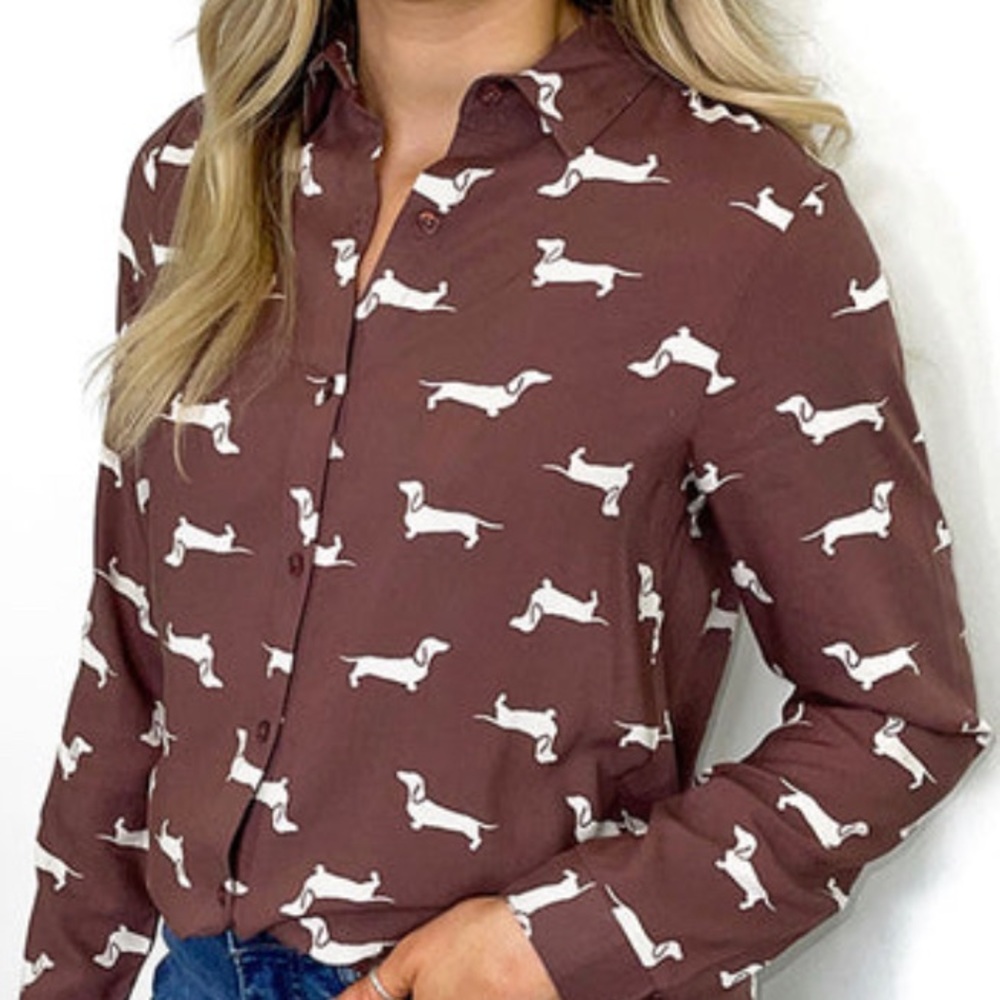 Ichi Dachshund Print Blouse